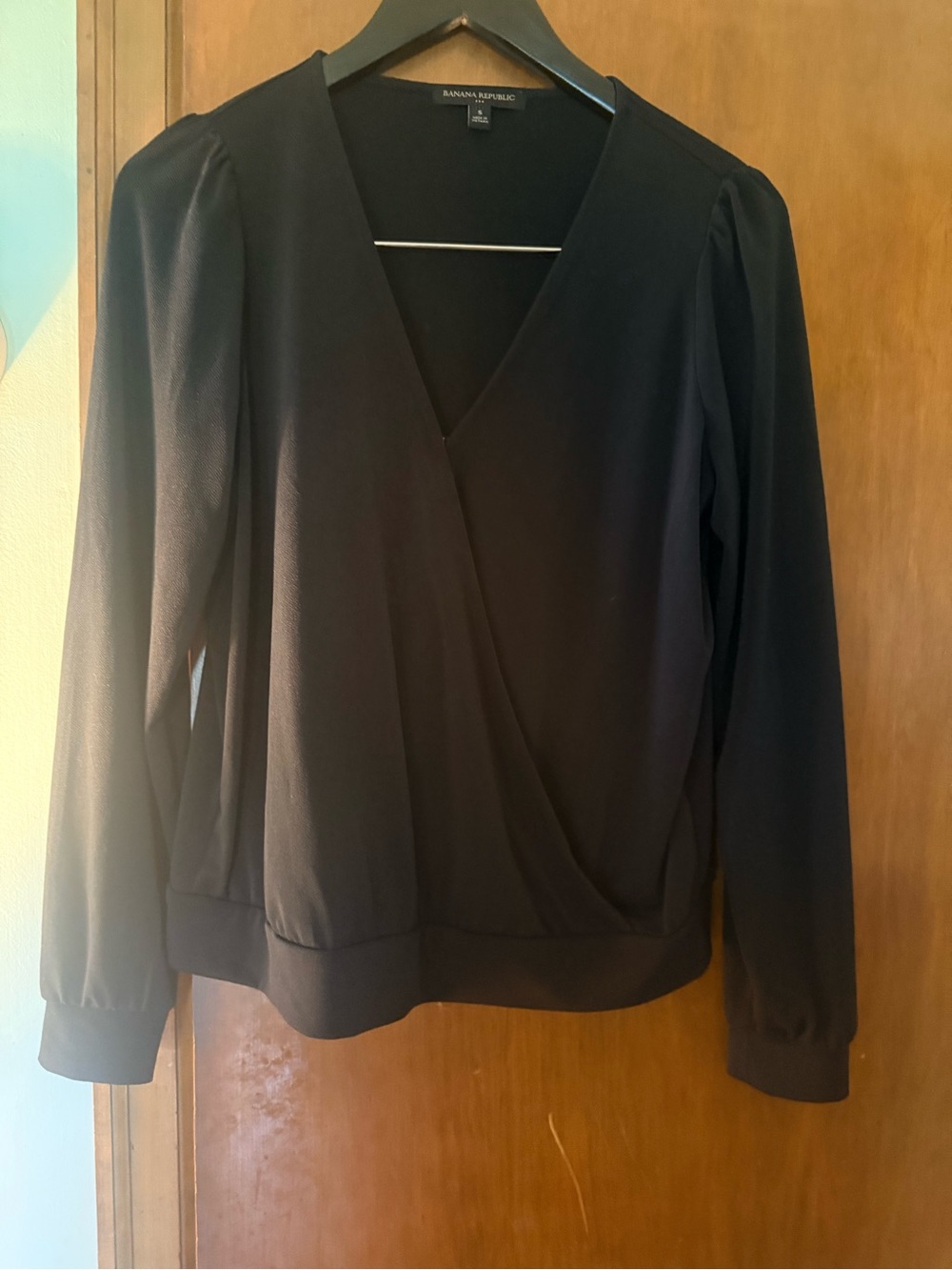 Banana Republic Black Wrap-Style Long Sleeve Top